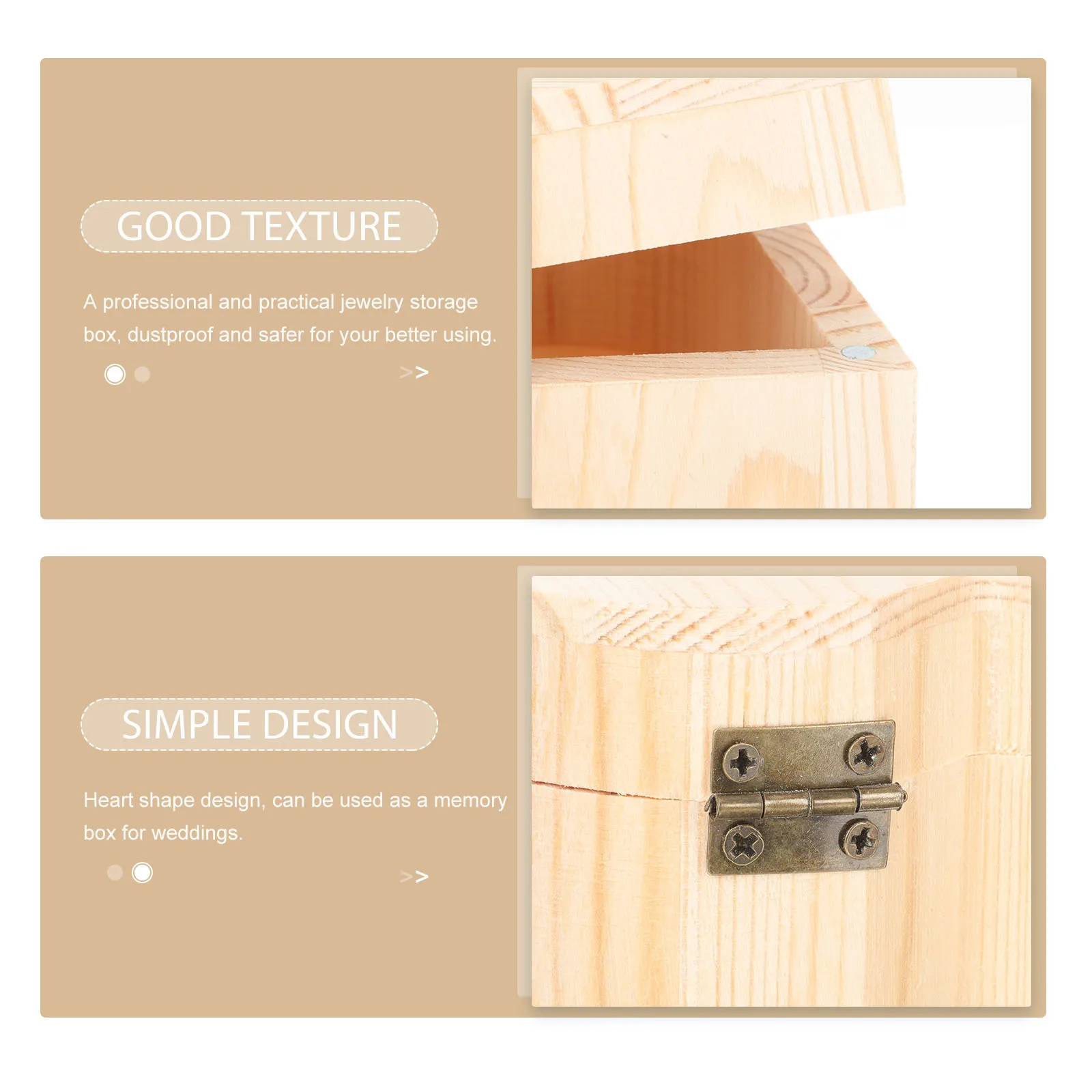 

2Pcs Wooden Heart Jewelry Box Decorative Storage Case Organizer for Earrings Necklaces Bracelets Wooden Heart Box