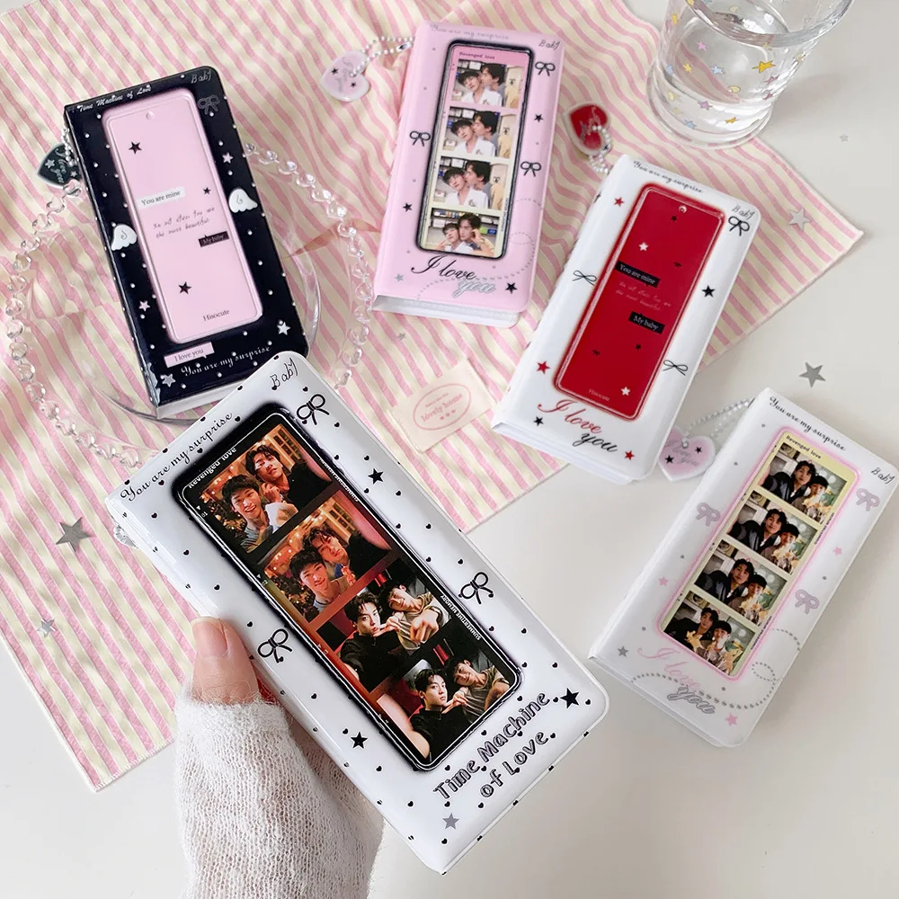 Y2K Fashion Korean Square Life 4-Grid Bow Album Cute Girls Idol Photo Storage Card holder Decoration Pendant Card Album Gifts