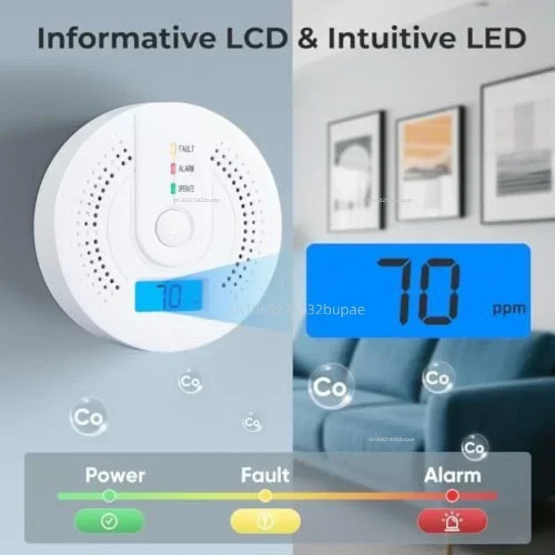 Unabhängiger CO-Alarmsensor Kohlenmonoxid-Alarmmelder Hochempfindlicher Warnmelder mit LED-Anzeige CO-Alarm Batteriebetrieben – Detail 3