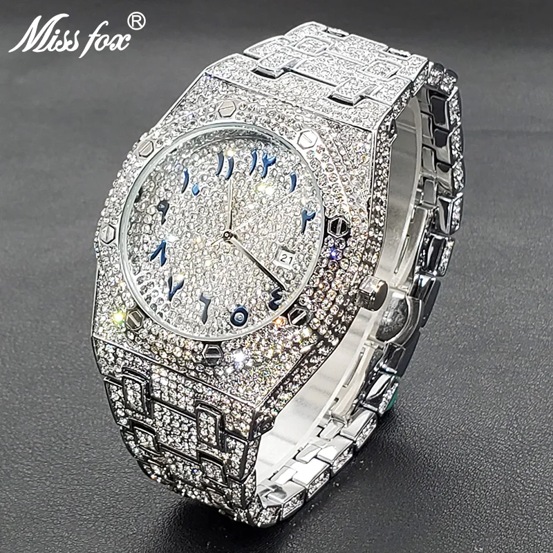 Luxury Full Diamond Watches For Men Top Brand Hip Hop Iced Out Arab Number Watch Men Fashion Steel Waterproof Clock Dropshipping