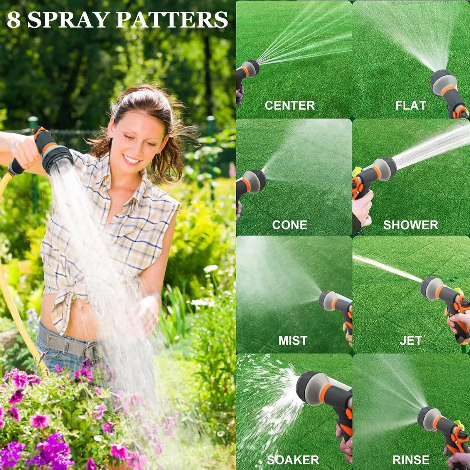 Multifunctional Garden Hose Spray Nozzle 8 Patterns Watering Sprayer High Pressure Car Washing Pet Showering Handheld Nozzles