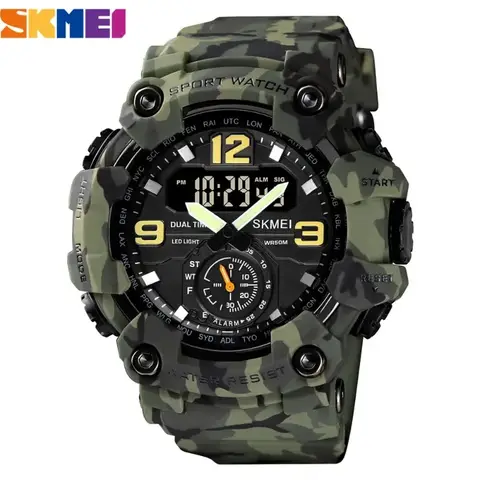 SKMEI 1637 Military Watch for Men LED Display Waterproof Quartz Wristwatch Mens Sport Digital Shockproof Clock Montre Homme 1965