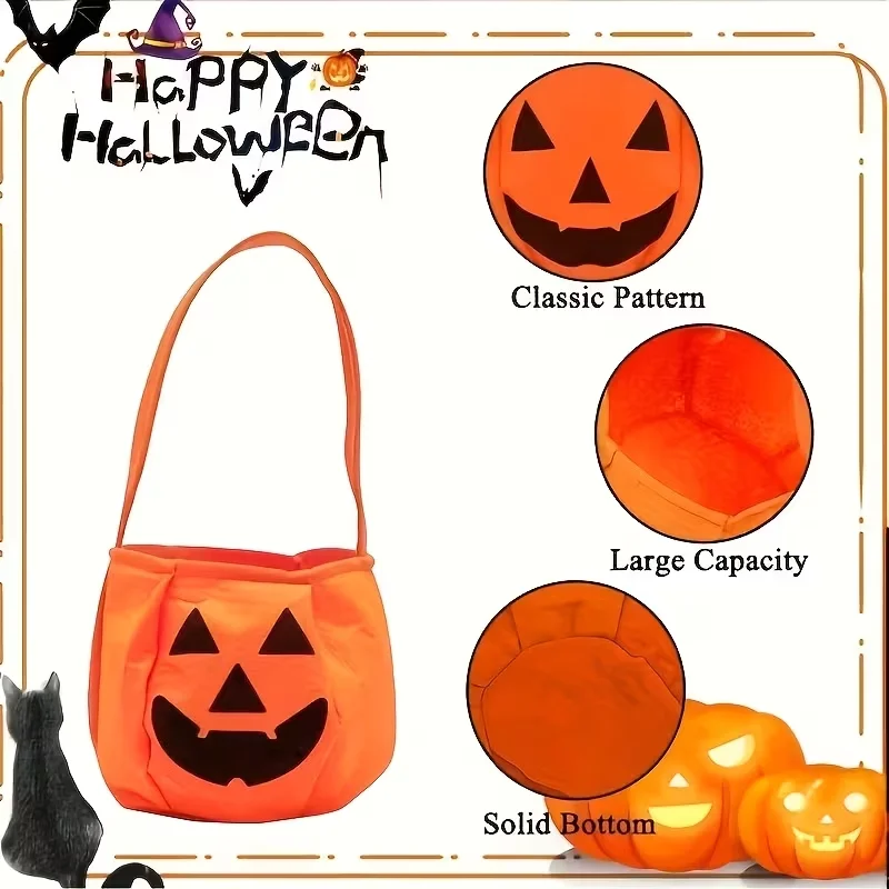 Halloween Pumpkin Tote Bags for Children and Adults, Party Supplies, Decorative Props, Non-Woven Fabric Smiley Face 3D Candy Bags, Halloween Candy Bags, Halloween Fantasy Pumpkin Candy Bags, Party Gift Bags (Candy Collection Bags), Halloween, Autumn, Thanksgiving Horror-Themed Party Decorations, Halloween Party Gifts and Supplies, Halloween Essentials, Pumpkin Candy Bags, Ramadan Gift Ideas, Horror-Themed Essentials