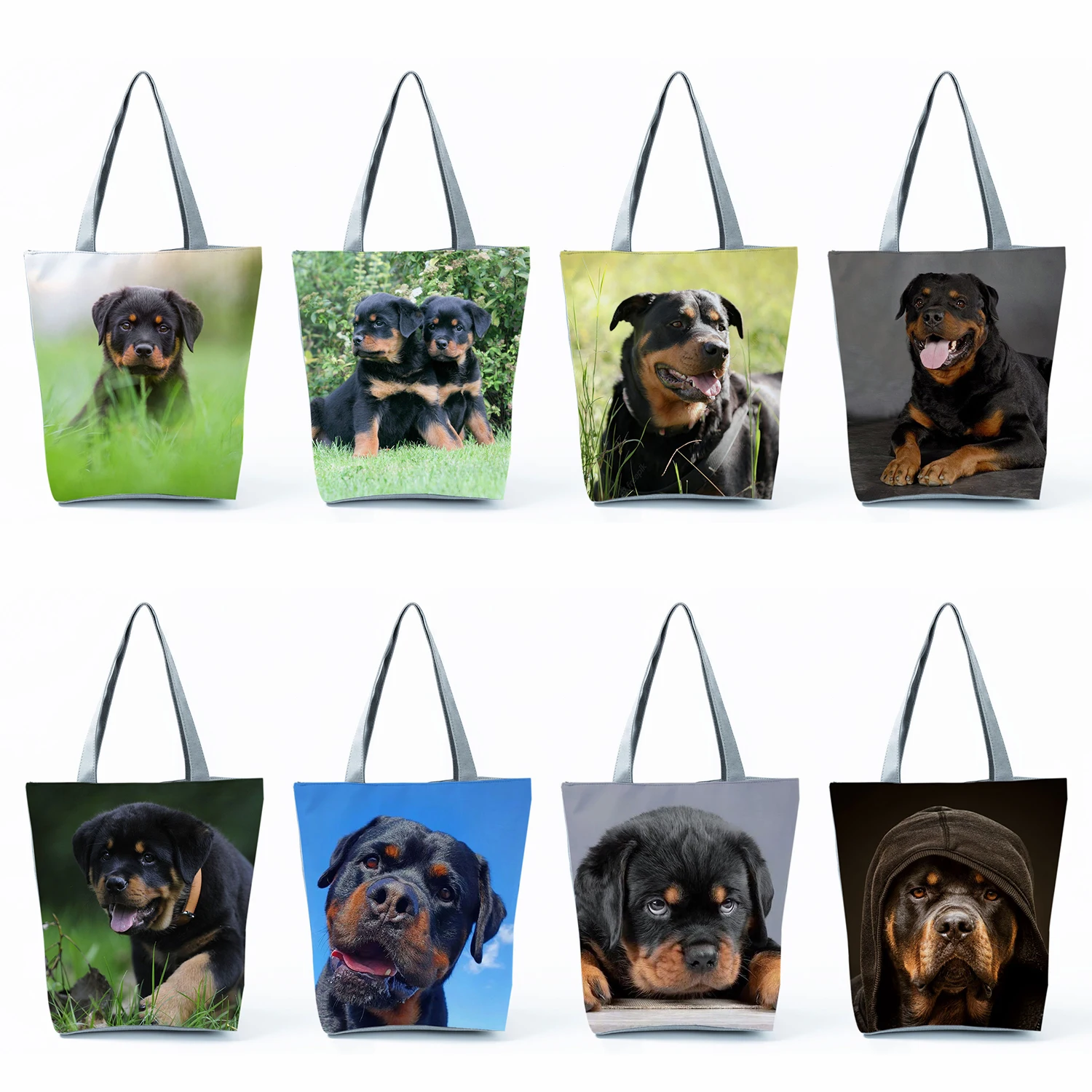 

Portable Large Capacity Ladies Travel Rottweiler Printed Handbags Shopping Bag Tote Eco Reusable Cute Animal Dog Shoulder Bags