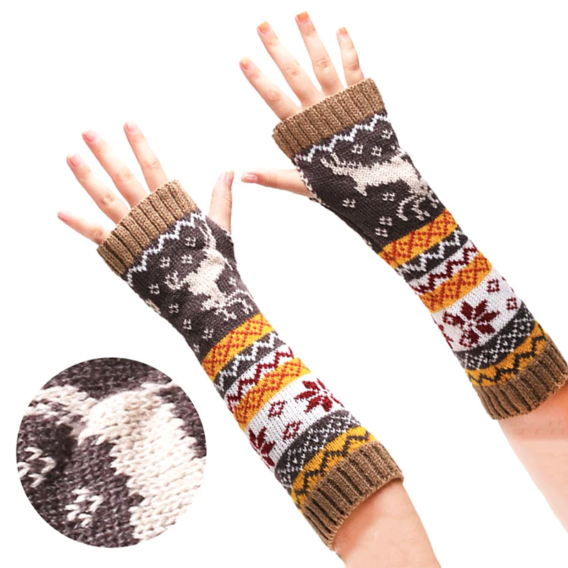 

Fashion Winter Warm Women's Knitted Gloves Woolen Deer Half Finger Long Gloves Arm Warmer Gilrs Women Punk Gothic Mittens