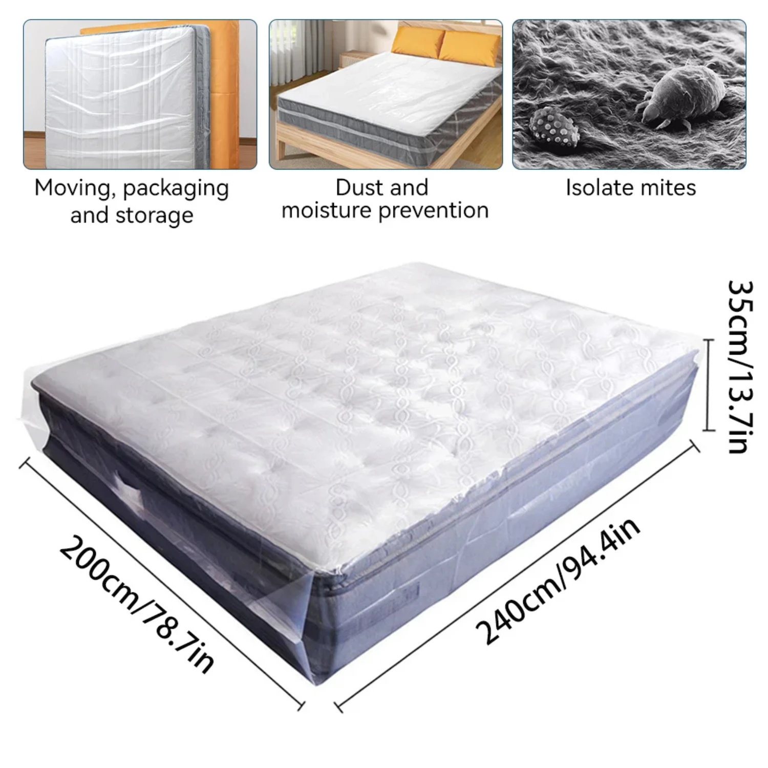 Transparent PE Mattress Protector Packaging Bag for Moisture-proof and Dust Cover, 0.08mm Thickness, 150/200x240x35cm, Ideal for