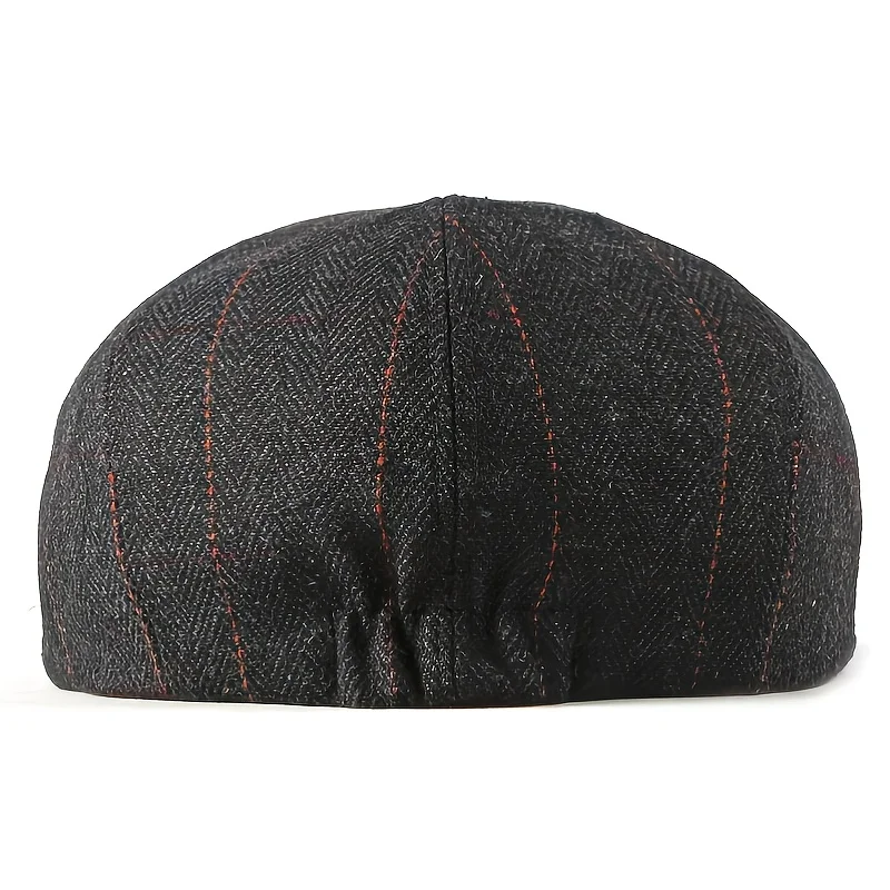 Retro Newsboy Caps für Herren, britische Malerhüte, Frühling-Herbst-Baskenmützen, Fischgrätmuster mit roter Linie, flache Mützen, Hip-Hop-Baskenmützen – Detail 5