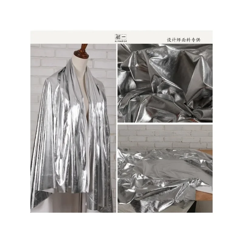 Mirror Coating/shiny Silver Bulletless Shirt PU Artificial Soft Leather Light Sensitive Thin Base Coat Clothing Designer Fabric