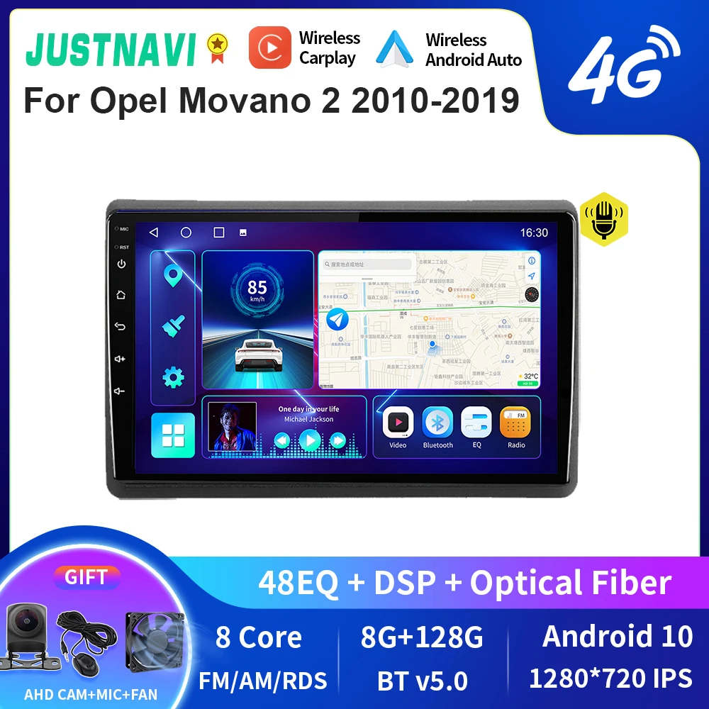 

JUSTNAVI QT10 Wireless CarPlay Android Auto Radio For Opel Movano 2 2010-2019 Stereo Car Multimedia Video Player GPS DVD