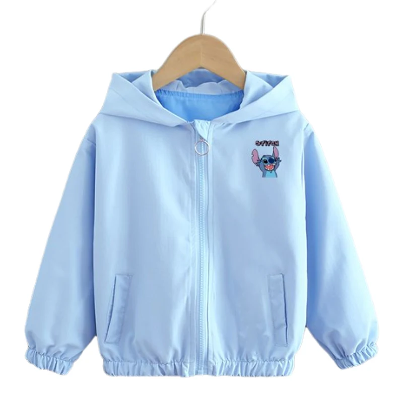 2024 Autunno Bambini Stitch Giacca con cappuccio Cappotti Neonate Ragazzi Cartoon Giacca a vento a maniche lunghe con cerniera Capispalla moda per