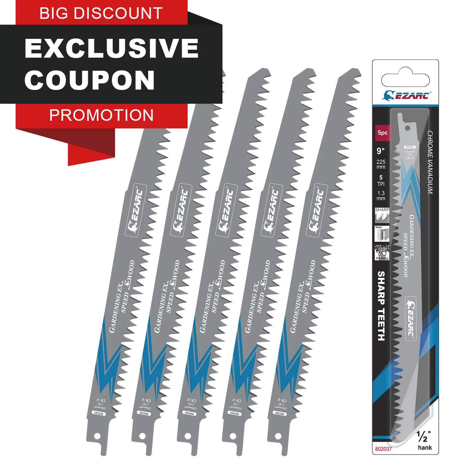 EZARC 5 sztuk brzeszczoty do pił szablastych do przycinania drewna 150mm/225mm/300mm ostre zęby szlifowane brzeszczot do piły szablastej narzędzia do cięcia drewna