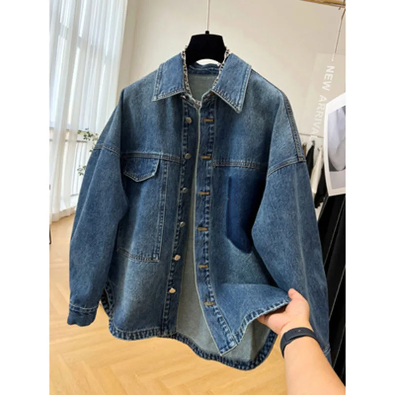 Casual Denim Shirt Coat Women\'s Spring Autumn 2025 Jacket New Loose Single-Breasted Jeans Outerwear Female Streetwear Denim Tops