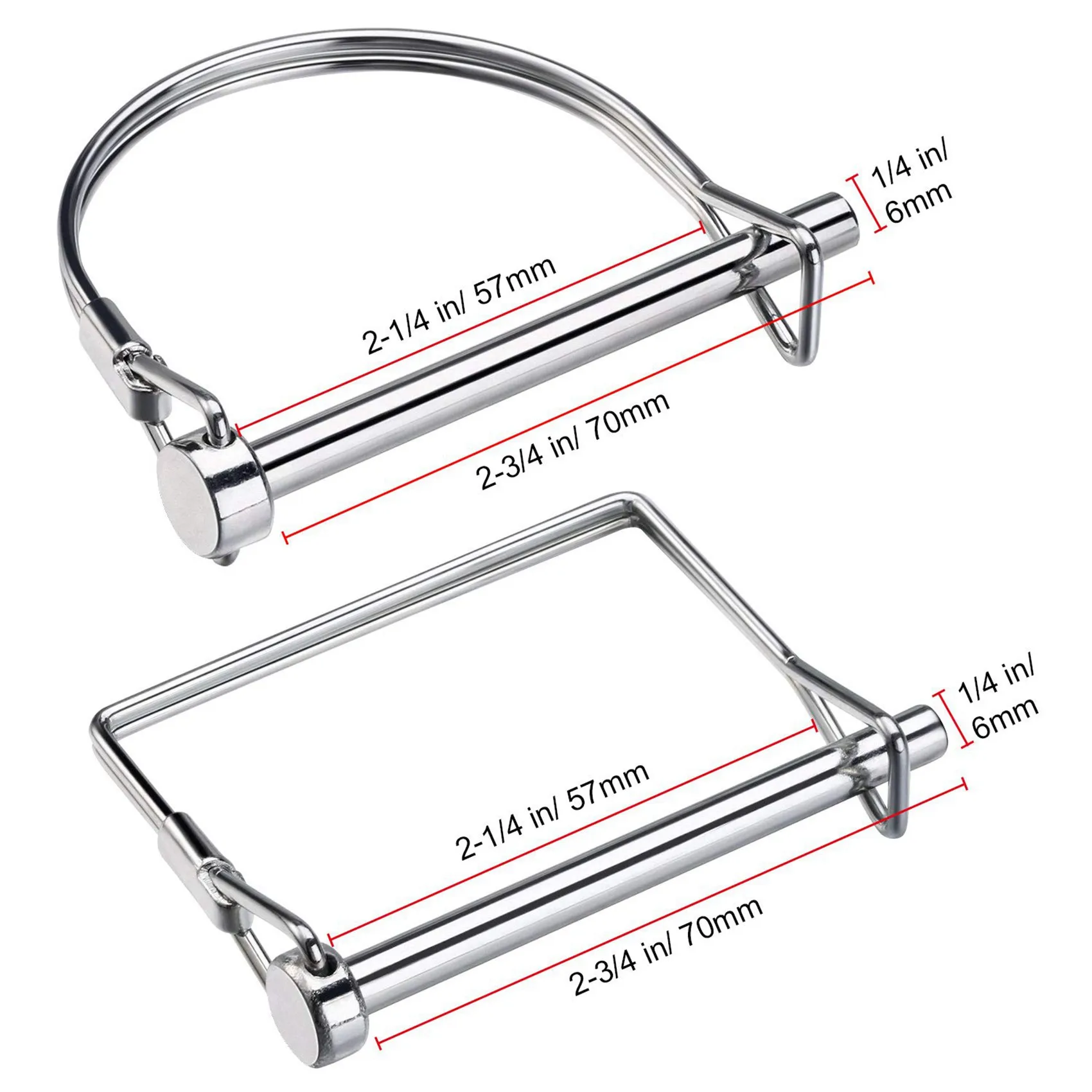 YLS-20 Pieces Shaft Locking Pin Safety Coupler Pin 1/4 Inch Diameter In 2 Shapes Of Square And Arch (Silver)