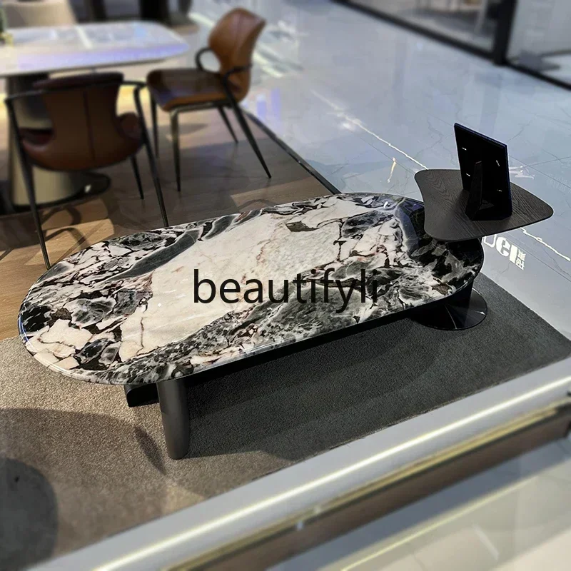 

Мраморный итальянский элитный журнальный столик 2024, новый высококачественный светильник, роскошная овальная гостиная