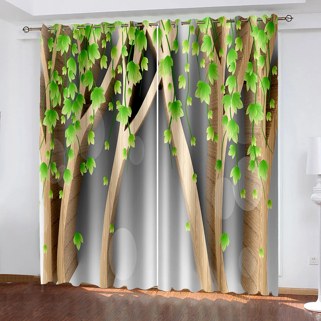 

European Curtains Photo Painted 3D Curtain Living room green leaf curtains 3D Window Curtains For Living Room Bedroom