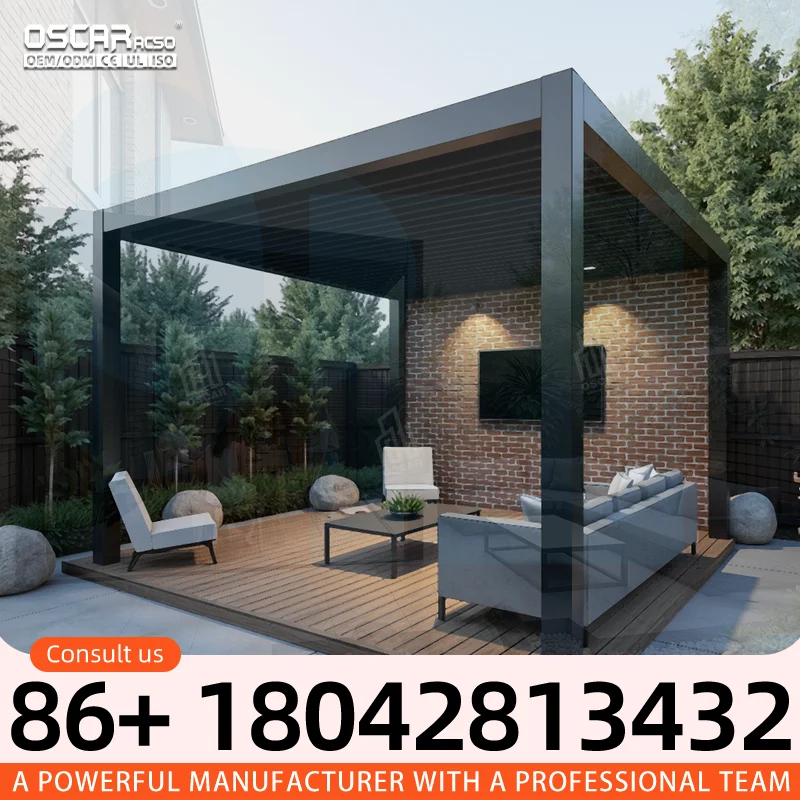 Motorized Outdoor Rainproof Panel Slats Garden Canopy Patio Aluminum Pergola Bioclimatic Louvered in US Backyard Balcony Terrace