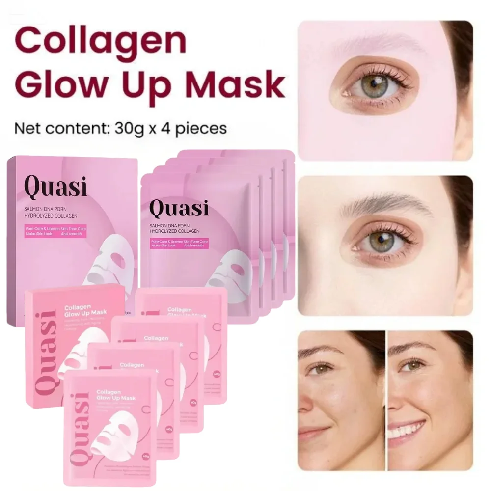 4PCS Quasi Collagen Glow Up Hydrogel Mask Moisturizing Pore Minimizing Salmon DNA PDRN Firming Enhance Skin Elasticity Smoothing