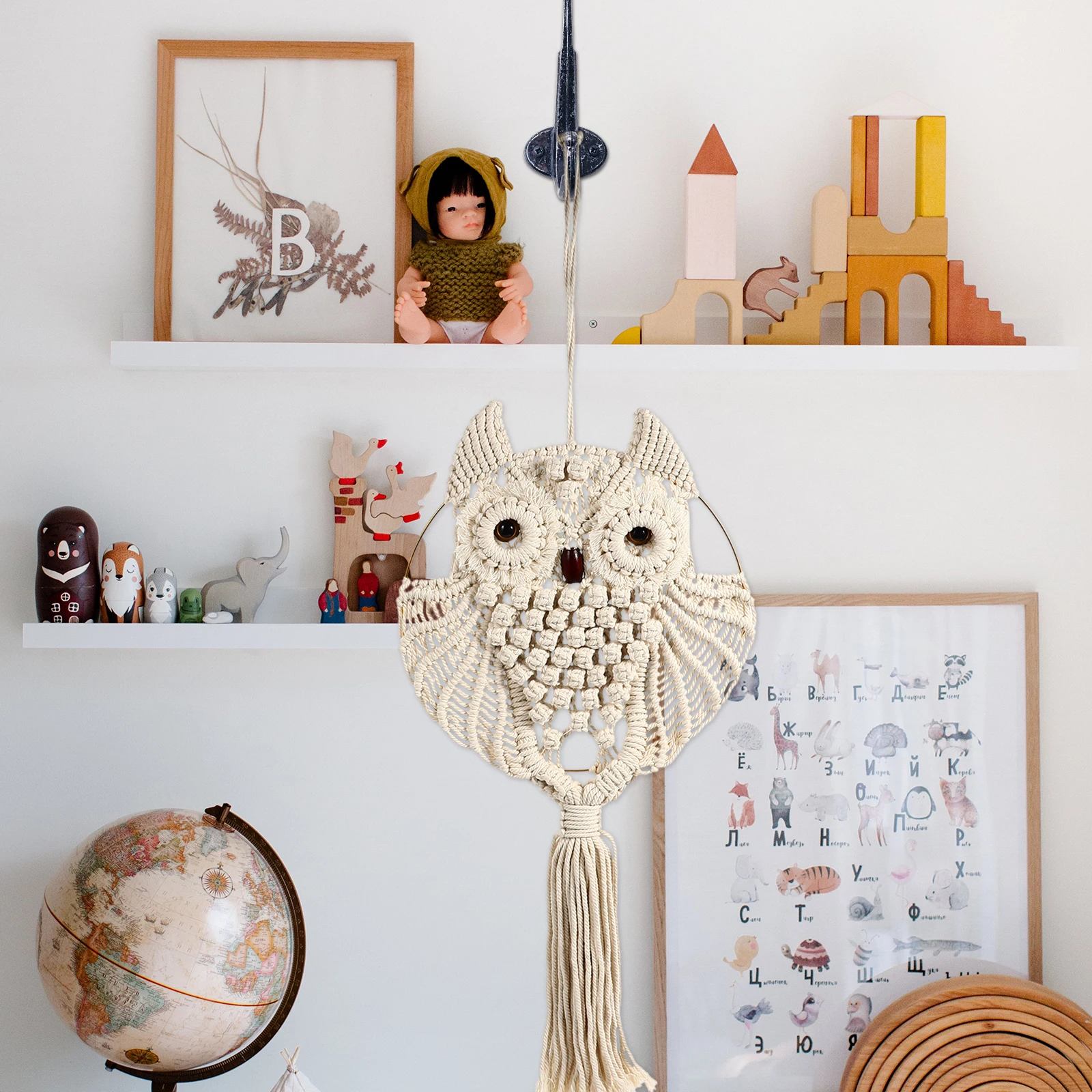 

Owl Shape Cotton Wall Tapestry Handmade Woven Hanging Decor Bedroom Living Room Balcony Porch Tassel Design Sturdy Home Decor