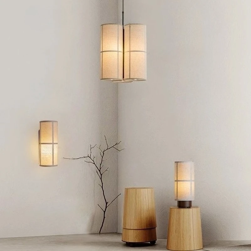 

Wabi sabi fabric pendant light Japanese living room dining room bedroom modern simple Linen lampshade ceiling hanging lamp