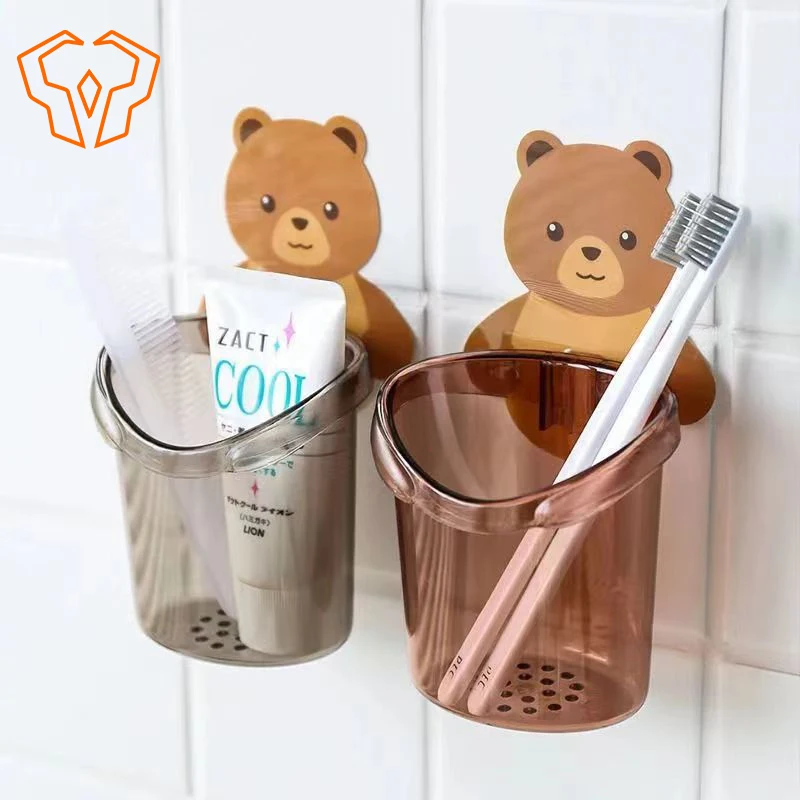 

Little bear Toothbrush Shelves Bathroom Hang it on the wall to drain Cartoon Wall storage Tooth cup