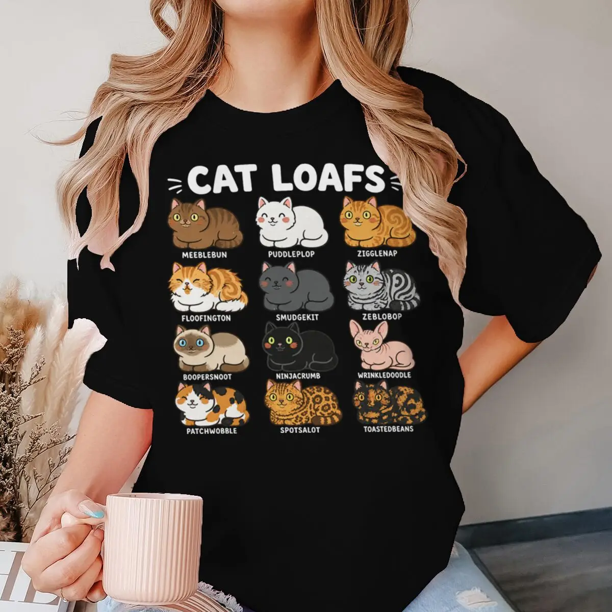 Cat Loaf Fun Cat Poses Graphic Tee For Pet Lover Women Men Short Sleeve Round Neck Classic Cartoon Animal T-shirts