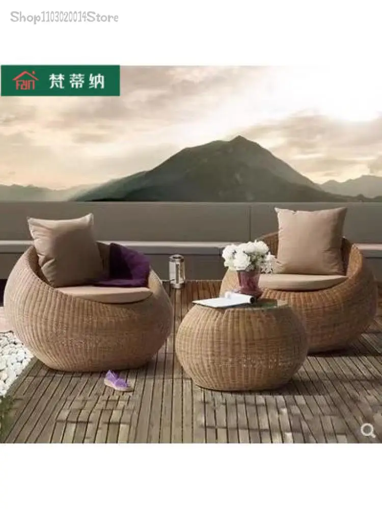 Rattan Chair Three-piece Sofa Outdoor Furniture Balcony Courtyard Garden Coffee Table And Chair Room Villa Outdoor Combination