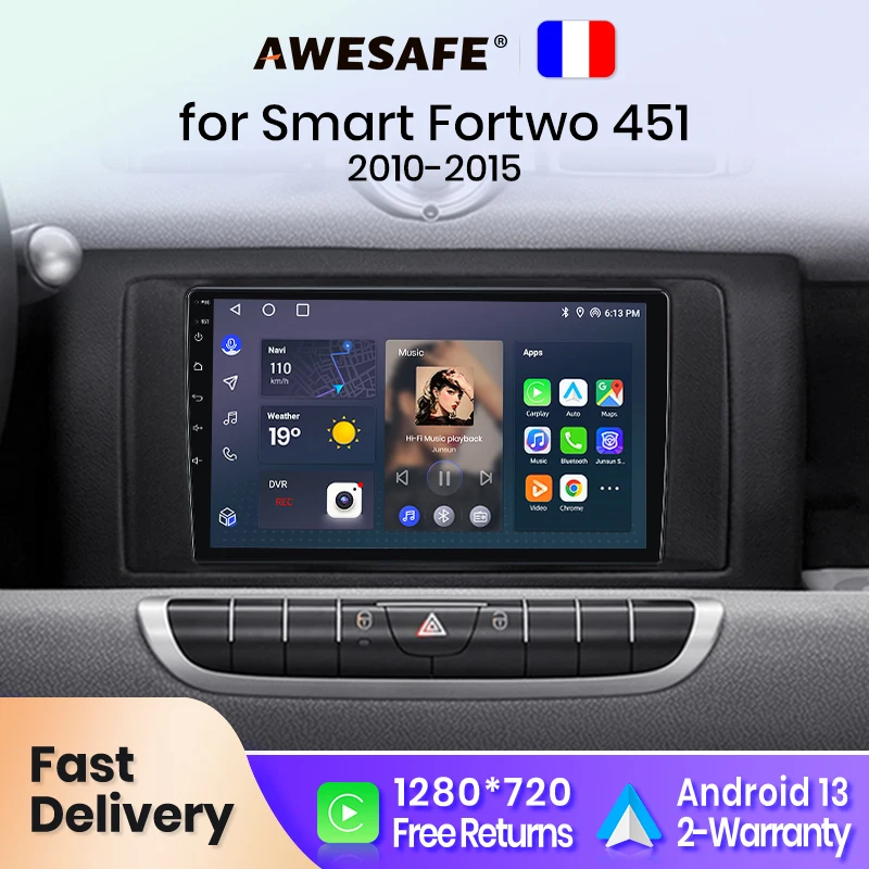 AWESAFE PX9 Car Radio Autoradio for Mercedes Benz Smart Fortwo 2010-2015   Wireless Carplay Screen Android Auto Stereo France