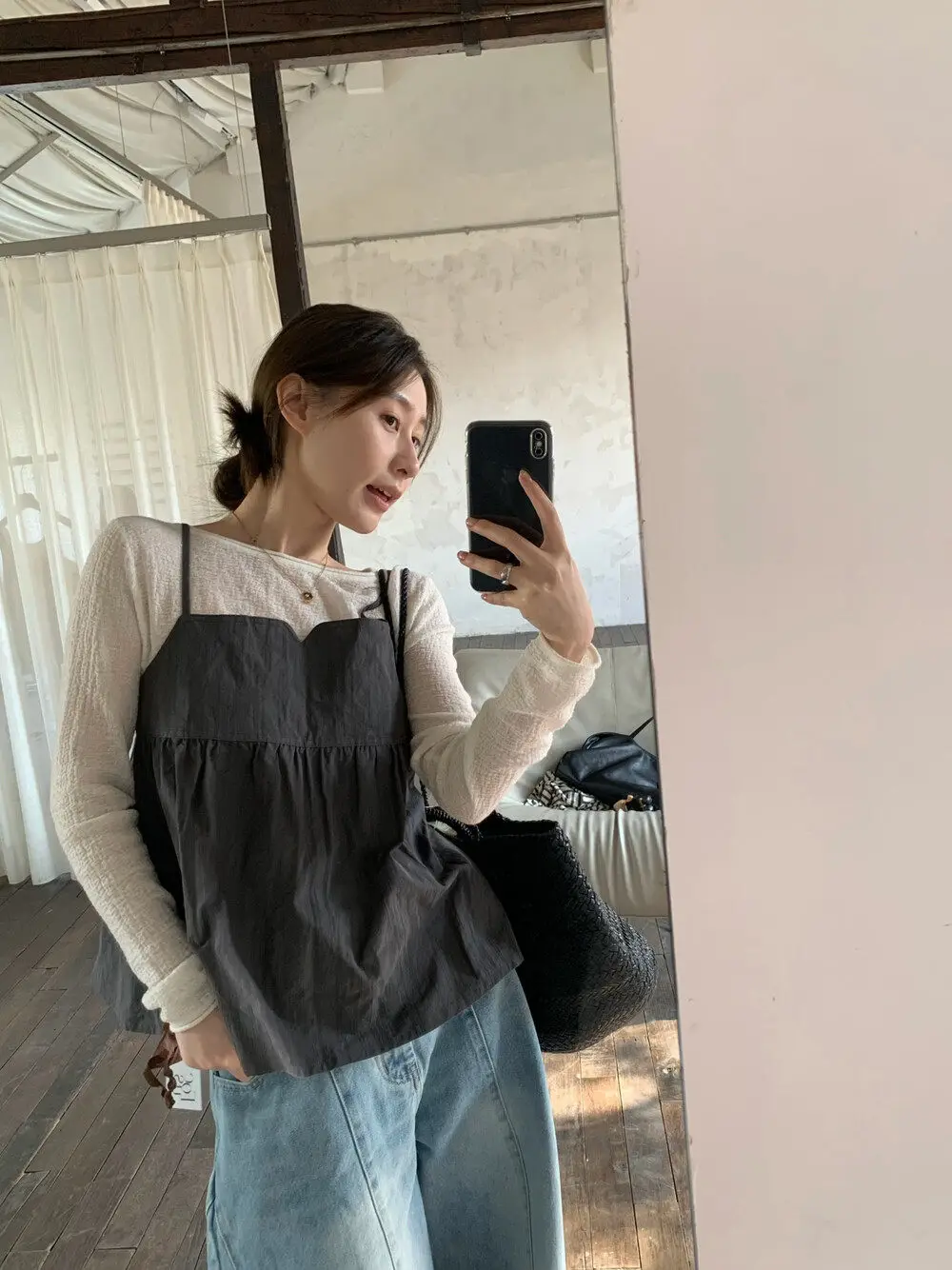 

Комплект женской модной одежды: топ с круглым вырезом и длинными рукавами, на завязках сзади, многослойный, из ткани, средней эластичности, для повседневной носки, коллекция Весна 2026