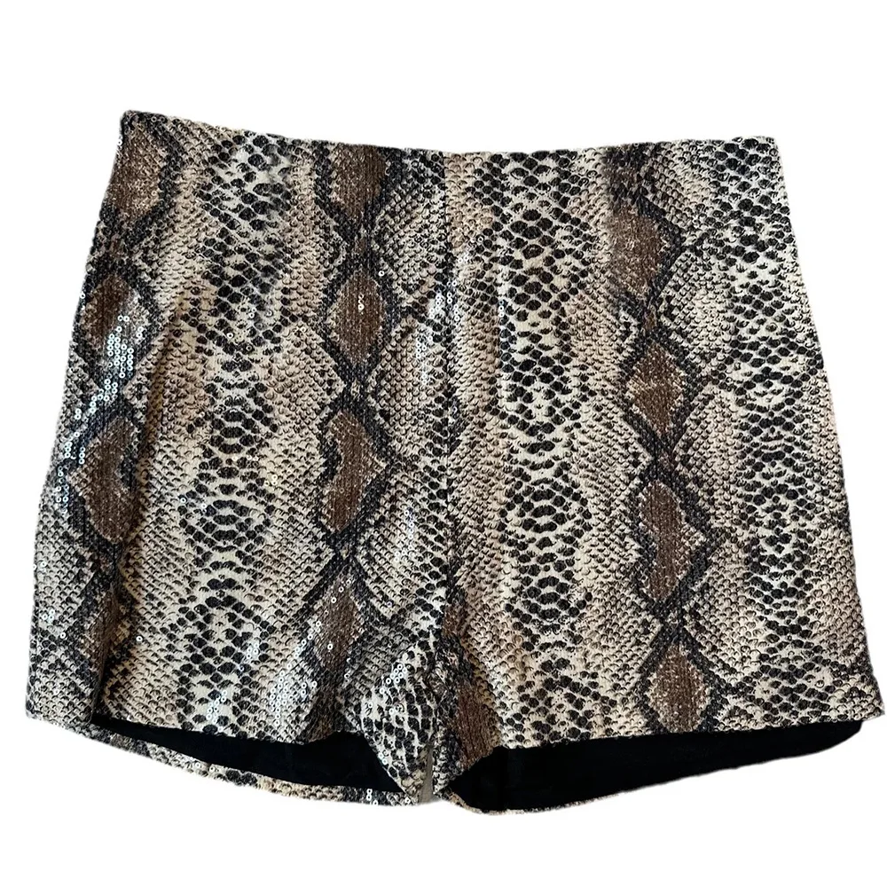 

Sexy Sequined Beaded Shorts Women's Snake Skin Print Elastic Hot Pants Booty Shorts