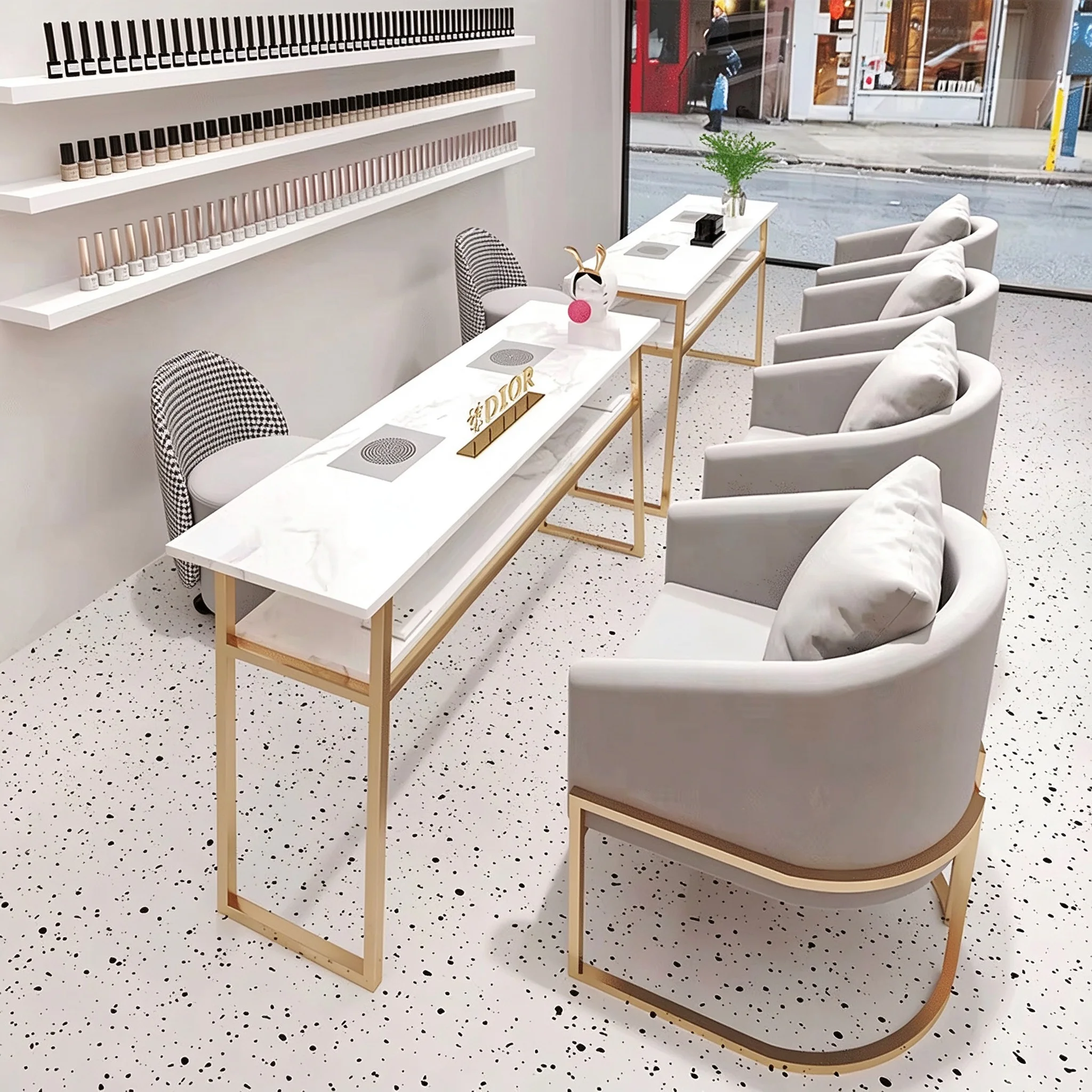 Modern Nail Salon Furniture Set Custom Color Manicure Table and Chair for Beauty Shop 6