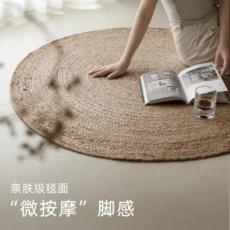 Natural jute hand-woven, glue-free carpet, simple and light luxury, bedroom balcony study