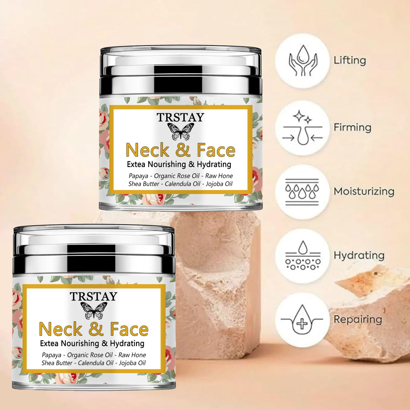 TRSTAY  Neck and face  Nourishing and moisturizing  Papaya -  Rose Oil - Raw Honey Trees  Fruit Oil Calendula Oil Joba Oil