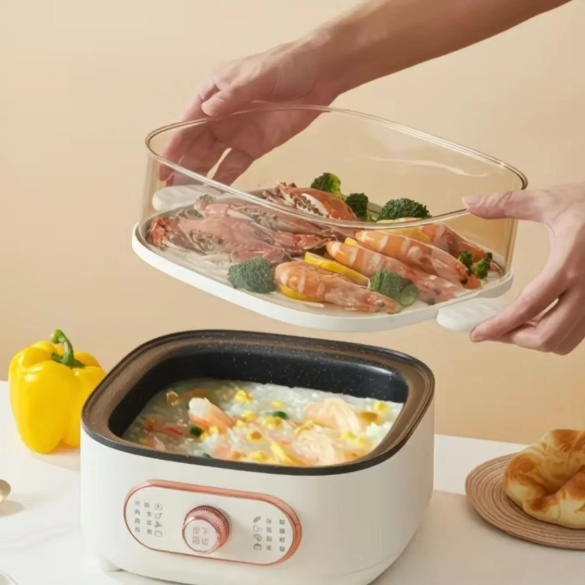 باخرة كهربائية منزلية مكونة من طبقتين، باخرة منزلية عالية الطاقة، وعاء متعدد الوظائف لتبخير الأسماك #1