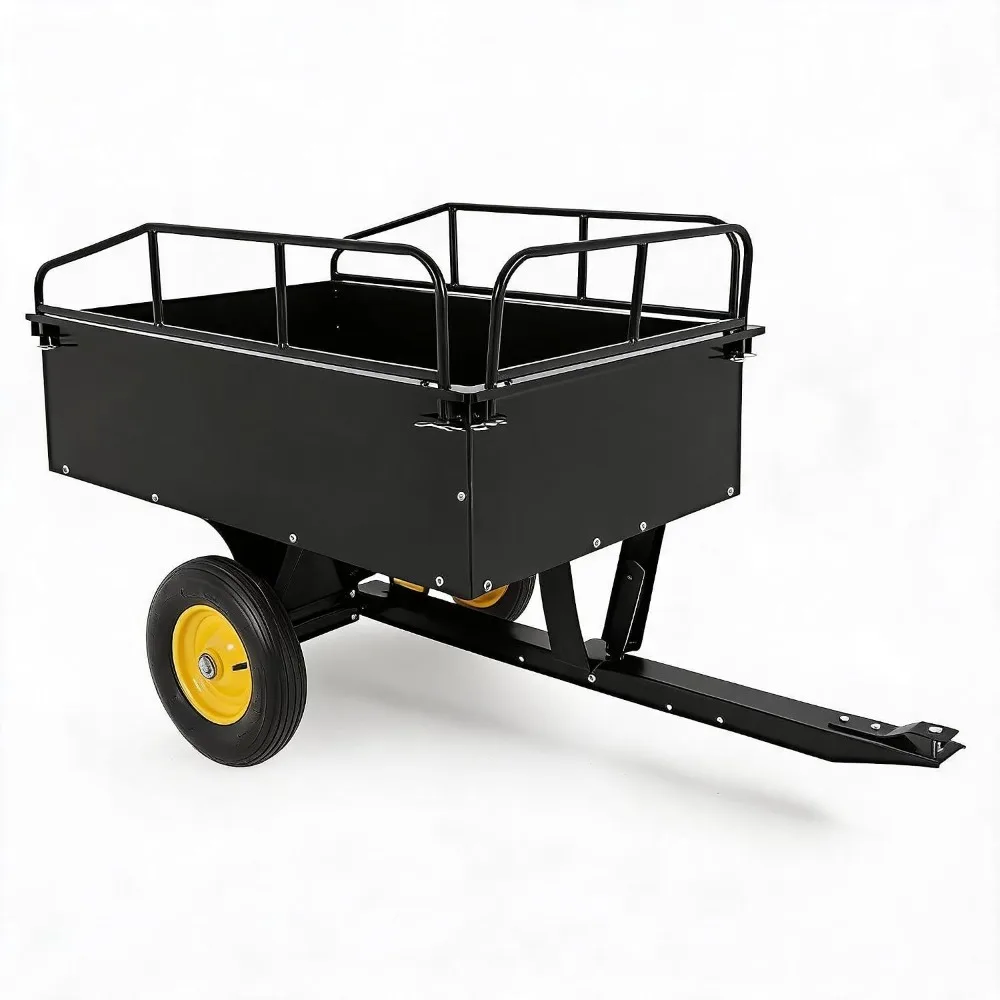 750 lb Heavy-Duty Steel Dump Cart 8 cu ft Tow-Behind Utility Yard Wagon for ATV/UTV/Lawn Tractor/Riding Mower - Foot Pedal Dump - Removable Sides & Tailgate - Global Hitch