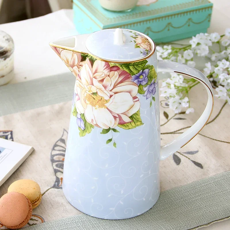 Cold Water Pot Household Ceramic Teapot Bone China Coffee Pitcher Flower Tea Juice Jug European Style Heat-Resisting Water Ware