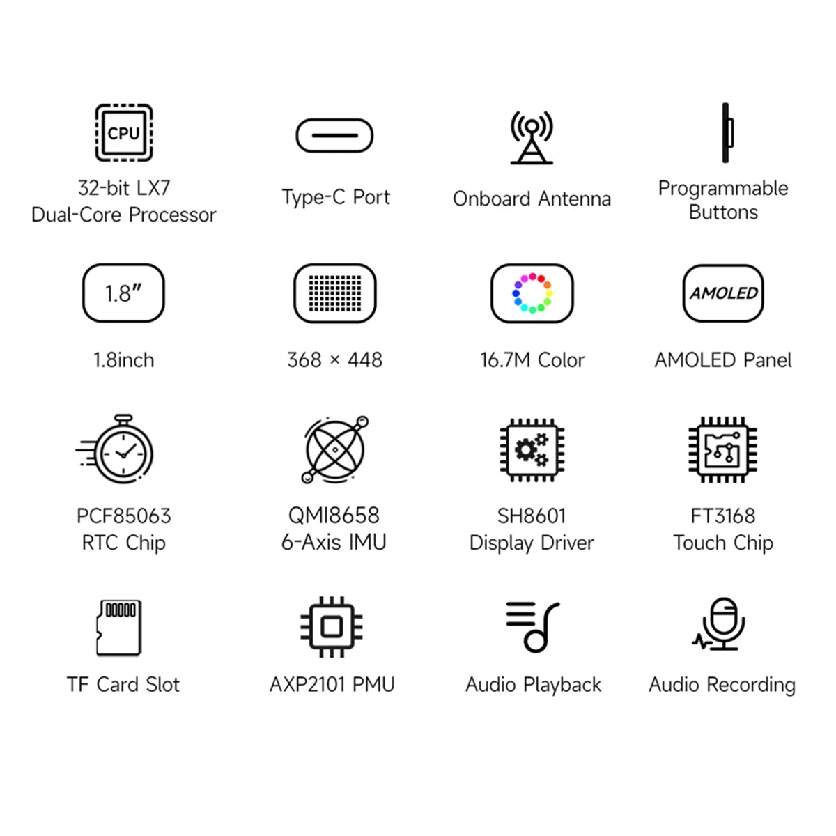 AA87C ESP32 S3 Papan Pengembangan Layar AMOLED 1.8 Inci Layar Sentuh QMI8658/MIC/Audio LVGL AI Jam Tangan Suara Yang Dapat Diprogram