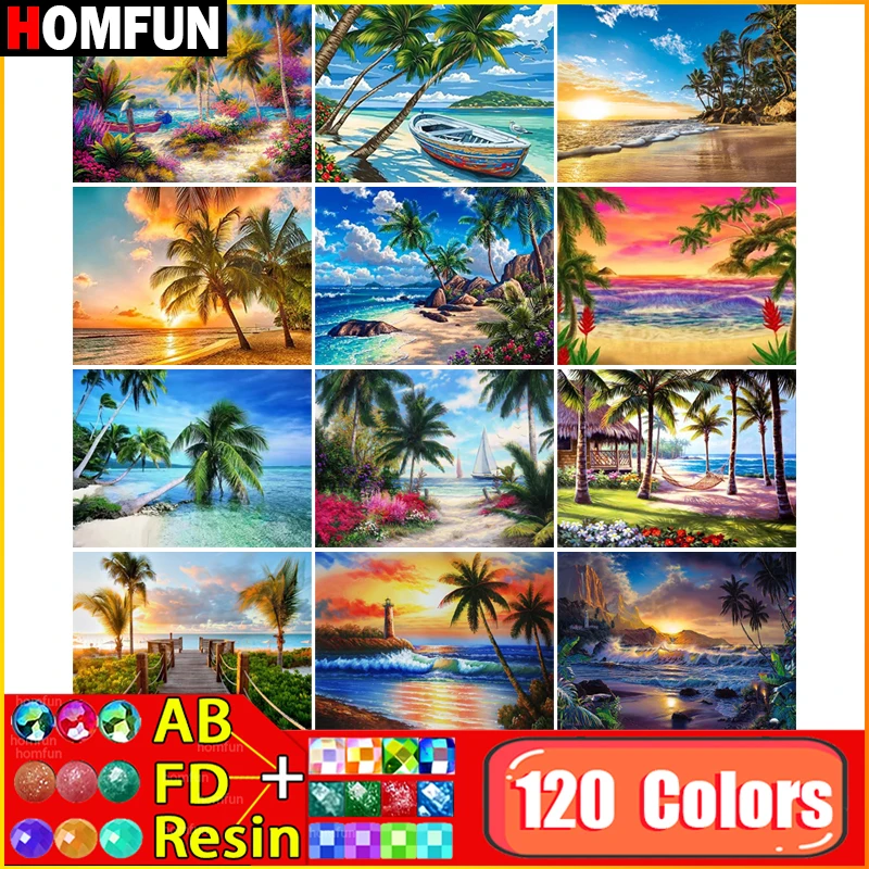 

HOMFUN 120 цветов алмазная живопись AB сказочная пыль смола "Пейзаж дерево" 5D рукоделие Алмазное украшение для дома