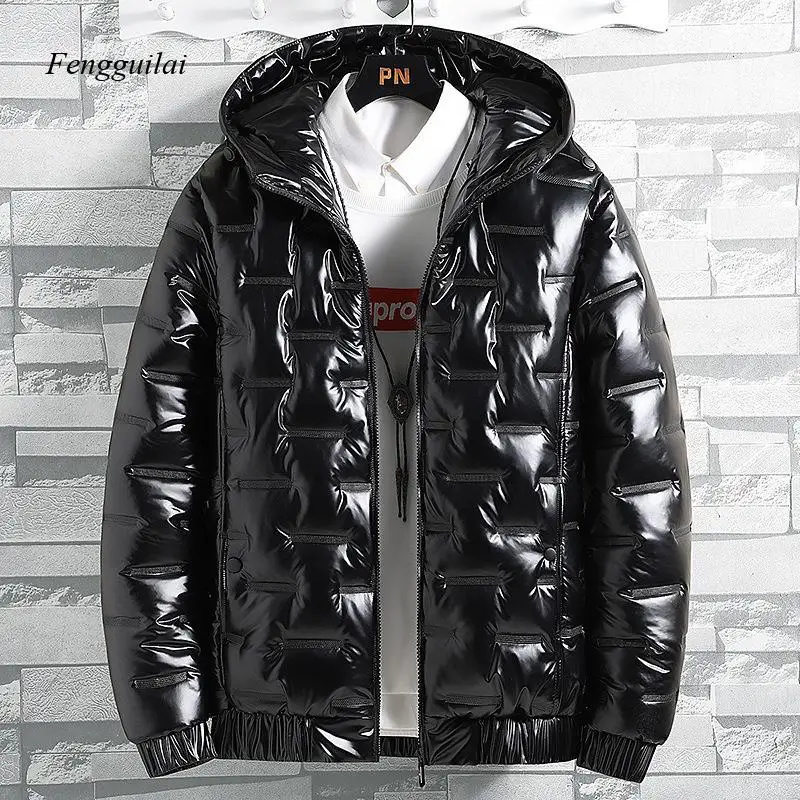 2024 Winter Men's New Hooded Cotton Jacket Trendy Casual Bright Short Cotton Jacket Down Cotton Jacket Men's Style