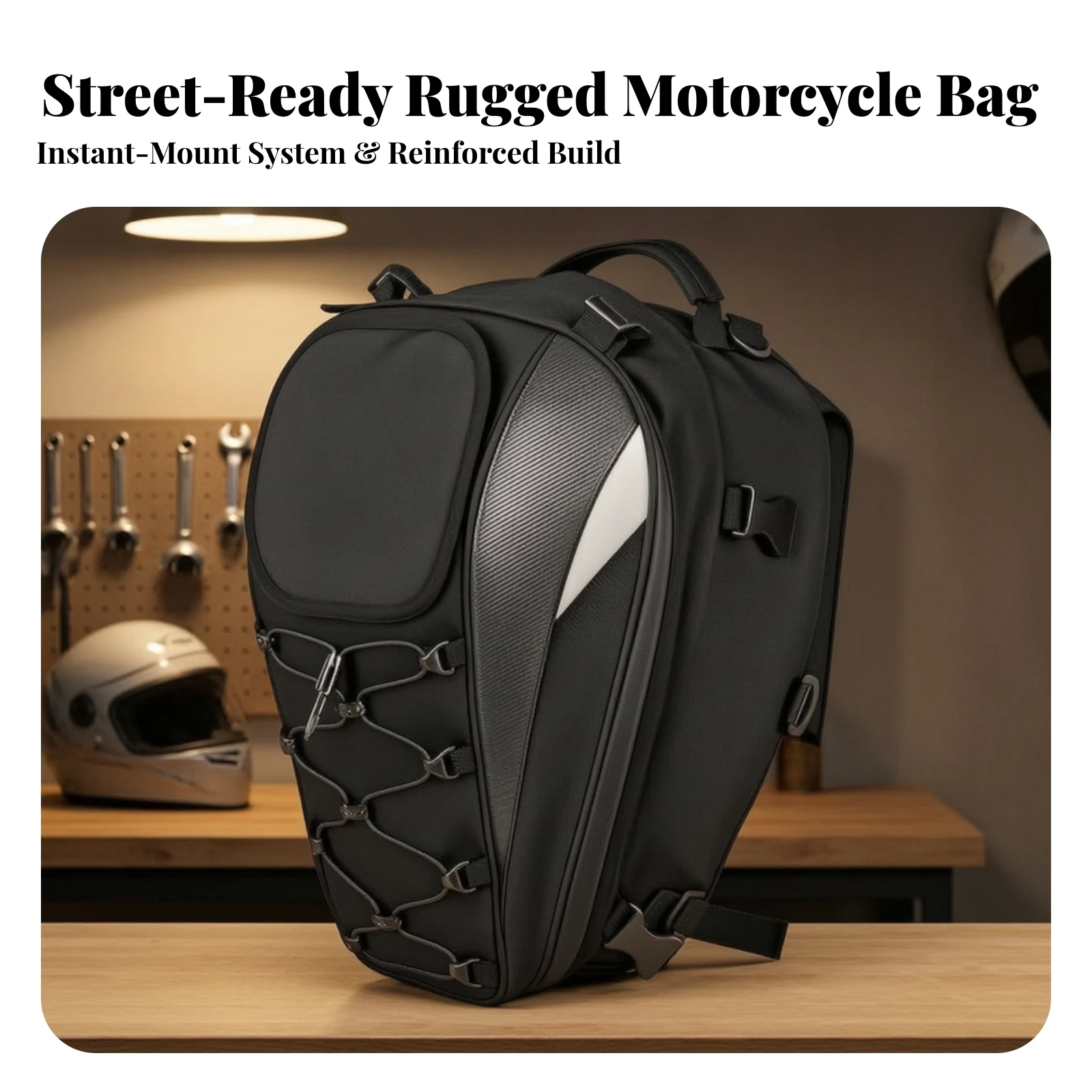 Motorcycle Tail Bag with Shoulder Straps Streamlined Motorcycle Tail Bag with Rain Cover Adjustable Padded for Touring Riders