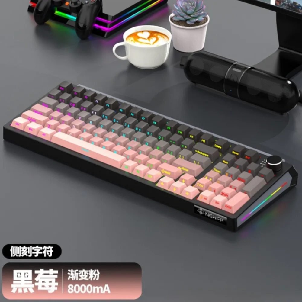 

Механическая клавиатура Newff, беспроводная Bluetooth-клавиатура, трехрежимная горячая замена, индивидуальные аксессуары для киберспорта RGB, игровые аксессуары, подарок для ПК и геймера