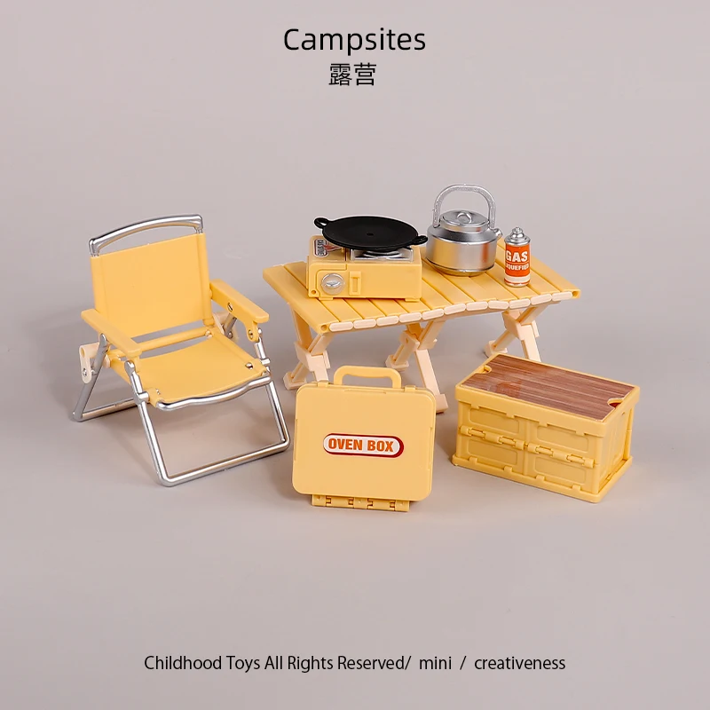 1:12 Dollhouse Miniature Camping Picnic Set Folding Chair Gas Stoves Model Decor Toy Doll House Accessories