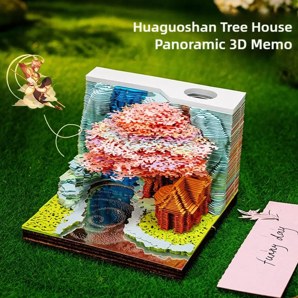 Huaguoshan Tree House 3d Three-dimensional Sticky Notes Paper Carving Tear-off Sticky Notes Birthday Gift Ornaments