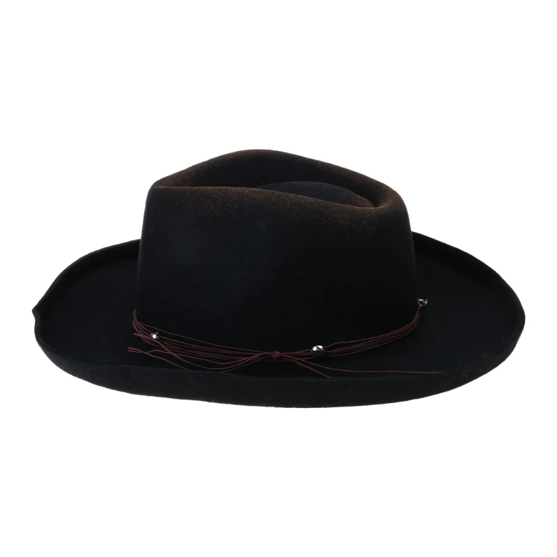 

Classical Fedoras Hat for Women Man with Belt Decors Magicians Hat Wool Hat Role Play Costume Dress Up NightClub Hat