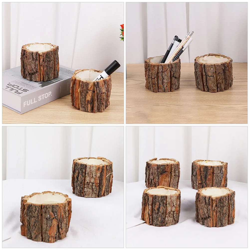 

3Pcs Rustic Wood Pen Holder Compact Size Stationery Storage Cup for Desk Table Organization Household Office Supplies Decor