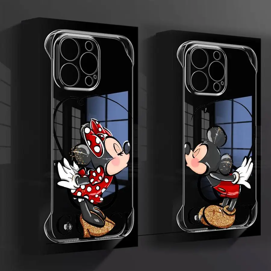 Disney Mickey Minnie Love Phone Case for iPhone 16 13 14 15 Pro Max 11 12 Transparent Clear Hard Back Cover Coque funfa