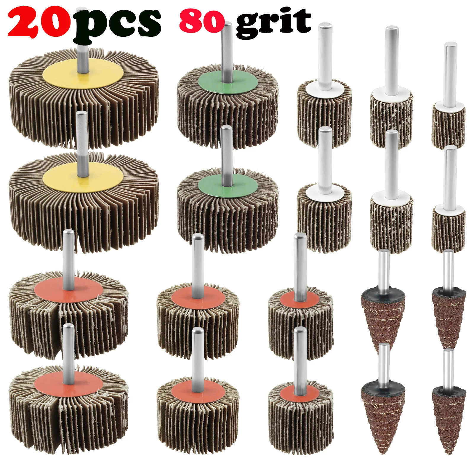 20個入り研磨フラップホイールサンダーセット-80グリット-サンディングフラップホイール-1-4インチシャンク-ダイグラインダーフラップホイール-ドリル電動グラインダー用