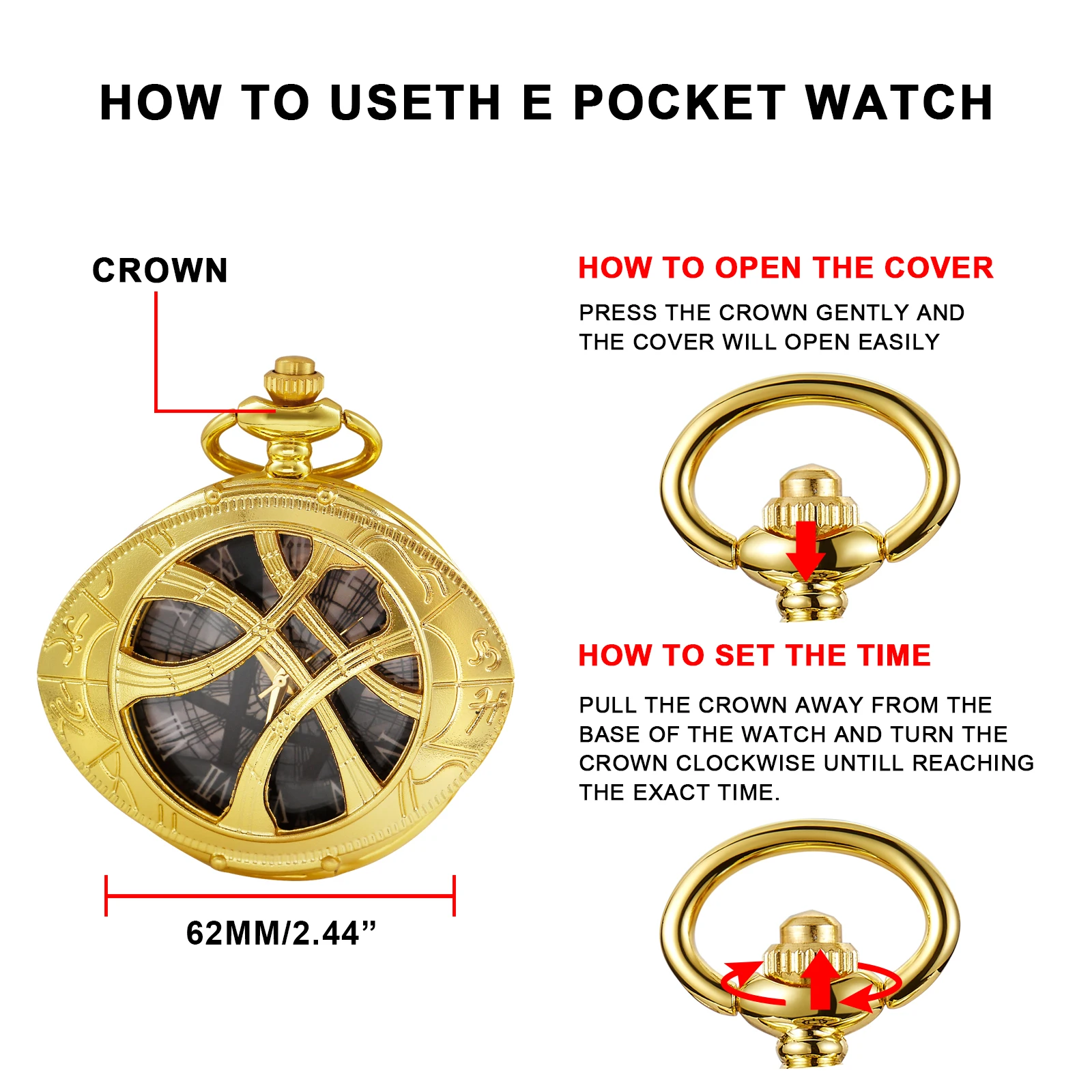 Gold Time Gem Accessories Quartz Pocket Watch High Quality Necklace Timing Pendant Unisex Pocket Watch Gift XH1017