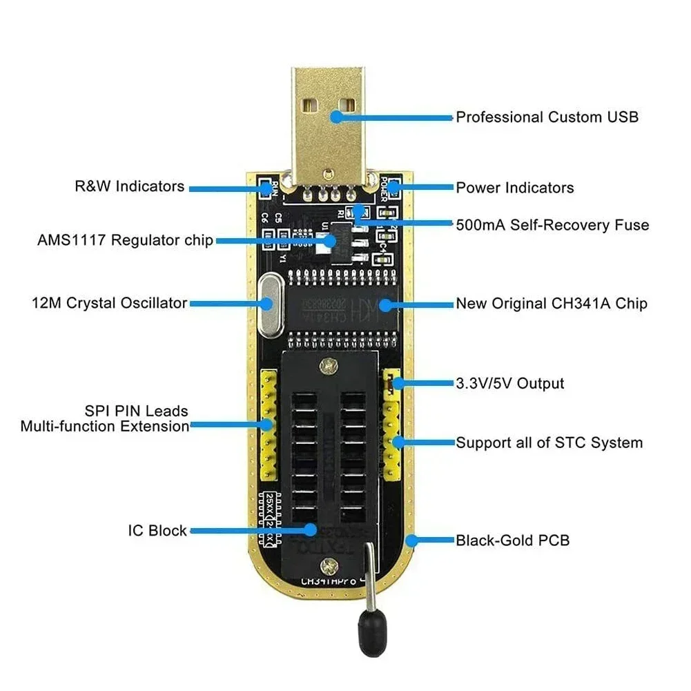 Module USB Programmer Electronic Components 1 Set 24 25 SPI Flash BIOS Burner Chip CH341A Series Writer