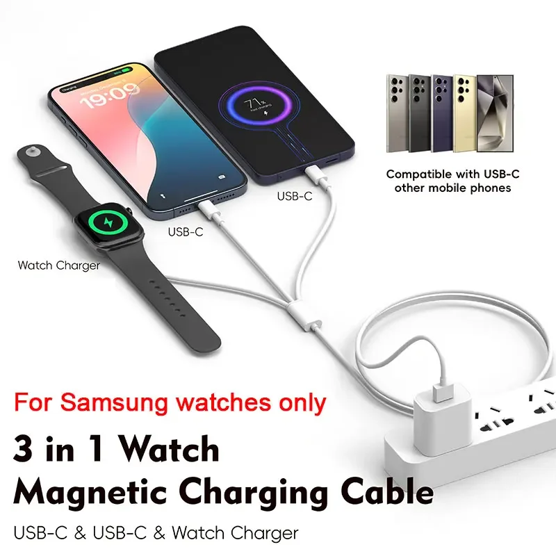

ast Charging 3 in 1 Magnetic Cable USBC USBA for Samsung Galaxy Watch 7/6/5/4 Wireless Charger Dock