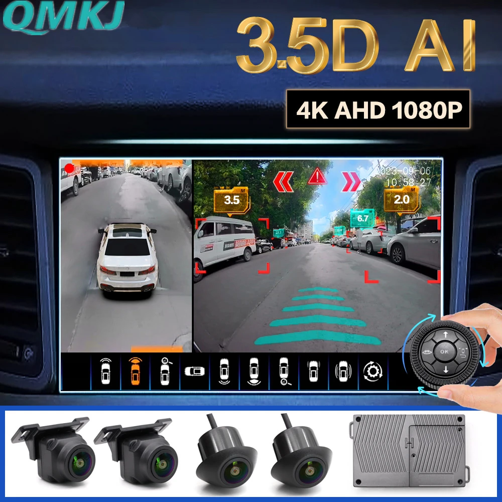 `3.5D 4‑AI 360 Degree Car Camera System AHD 1080P Surround View Monitor 4‑Way DVR Recording WDR AI Pedestrian Vehicle Detection